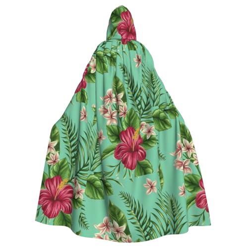 DIEzig Hawaiianischer Umhang mit tropischen Blättern und Blumen, mit Kapuze, für Erwachsene, Karneval, Party, Halloween, Umhang, ideal für Cosplay-Bühnenveranstaltungen von DIEzig