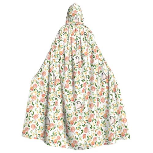 DIEzig Kapuzenumhang mit Blumen- und Vogeldruck, Erwachsenen-Karneval, Partyzubehör, Halloween-Umhang, ideal für Cosplay-Bühnenveranstaltungen von DIEzig
