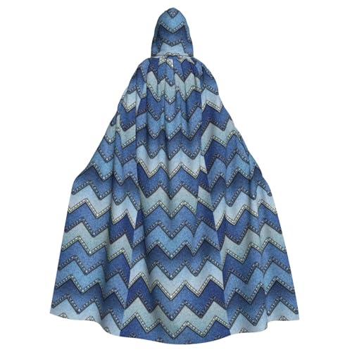 DIEzig Kapuzenumhang mit Farbverlauf, blauer Denim-Druck, für Erwachsene, Karneval, Party, Halloween, ideal für Cosplay-Bühnenveranstaltungen von DIEzig