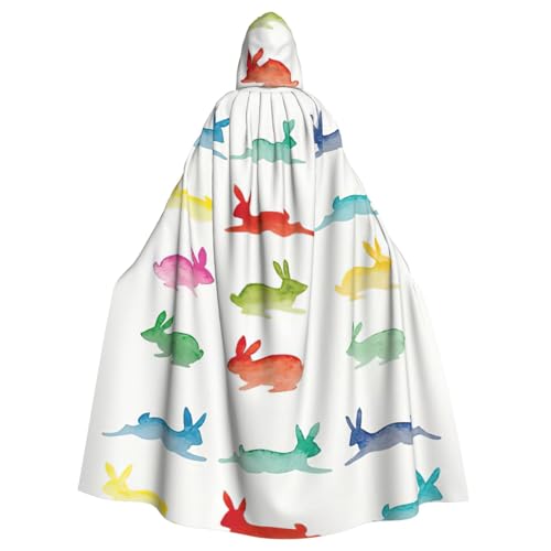 DIEzig Kapuzenumhang mit Regenbogen-Kaninchen-Druck, Erwachsenen-Karneval, Partyzubehör, Halloween-Umhang, ideal für Cosplay-Bühnenveranstaltungen von DIEzig