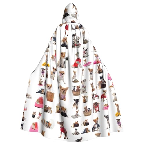 DIEzig Kapuzenumhang mit niedlichem Chihuahua-Mops-Muster, Erwachsenen-Karneval, Partyzubehör, Halloween-Umhang, ideal für Cosplay-Bühnenveranstaltungen von DIEzig