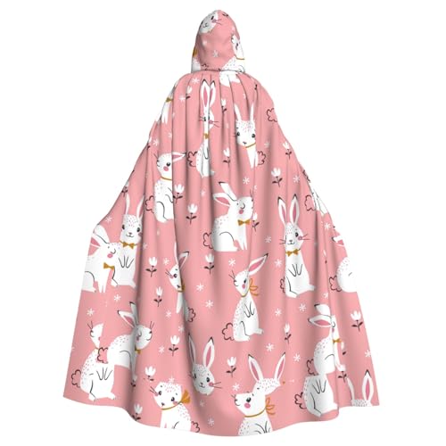 DIEzig Kapuzenumhang mit süßem weißen Hasen-Druck, Erwachsenen-Karneval, Partyzubehör, Halloween-Umhang, ideal für Cosplay-Bühnenveranstaltungen von DIEzig