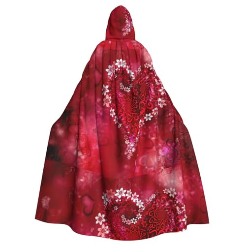 DIEzig Romantischer Kapuzenumhang mit Herz-Druck, Erwachsenen-Karneval, Partyzubehör, Halloween-Umhang, ideal für Cosplay-Bühnenveranstaltungen von DIEzig