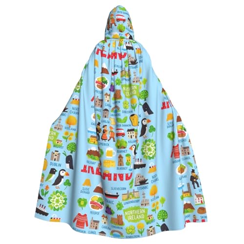DIEzig Umhang mit Irland-Karte mit Symbolen, Kapuzenumhang, Erwachsenen-Karneval, Partyzubehör, Halloween-Umhang, ideal für Cosplay-Bühnenveranstaltungen DIEzig Umhang mit Irland-Karte mit Symbolen, Kapuzenumhang, Erwachsenen-Karneval, Partyzubehör, Halloween-Umhang, ideal für Cosplay-Bühnenveranstaltungen von DIEzig