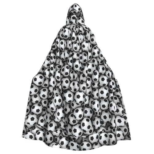 DIEzig Umhang mit Kapuze, Motiv: Haufen Fußbälle, für Erwachsene, Karneval, Party, Halloween, ideal für Cosplay, Bühnenveranstaltungen von DIEzig