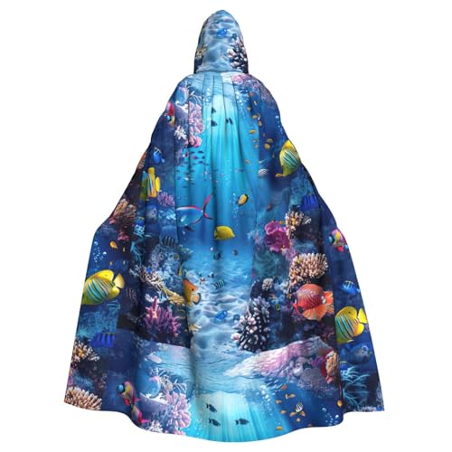 DIEzig Umhang mit Kapuze und buntem Ozean-Motiv, Erwachsenen-Karneval, Partyzubehör, Halloween-Umhang, ideal für Cosplay-Bühnenveranstaltungen von DIEzig