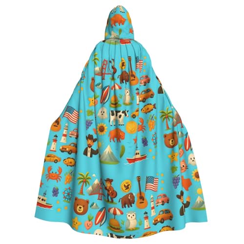 DIEzig Umhang mit amerikanischen Symbolen und Symbolen, mit Kapuze, für Erwachsene, Karneval, Party, Halloween, ideal für Cosplay-Bühnenveranstaltungen DIEzig Umhang mit amerikanischen Symbolen und Symbolen, mit Kapuze, für Erwachsene, Karneval, Party, Halloween, ideal für Cosplay-Bühnenveranstaltungen von DIEzig
