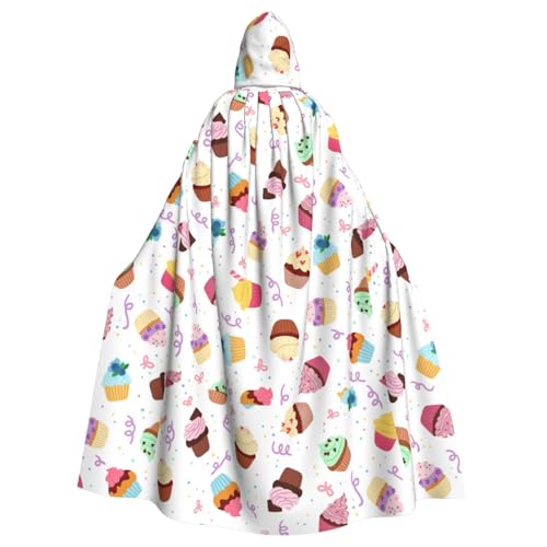 Kapuzenumhang mit köstlichem Cupcake-Aufdruck, Erwachsenen-Karneval, Partyzubehör, Halloween-Umhang, ideal für Cosplay-Bühnenveranstaltungen von DIEzig