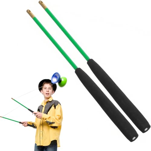 DIFLAX Diabolostäbe 2er Pack, Diabolo Handstäbe aus Fiberglasrohr mit Eva-Schaumgriff Durchmesser Mittel in Profi-Qualität Jongliergeräte (Grün) von DIFLAX