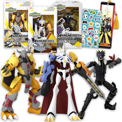 Digimon Actionfiguren-Set – Digimon Actionfiguren-Set mit 3 Anime-Helden-Figuren Beelzemon, Omegamon, Wargreymon plus Aufklebern | Minifiguren für Kinder von Digimon