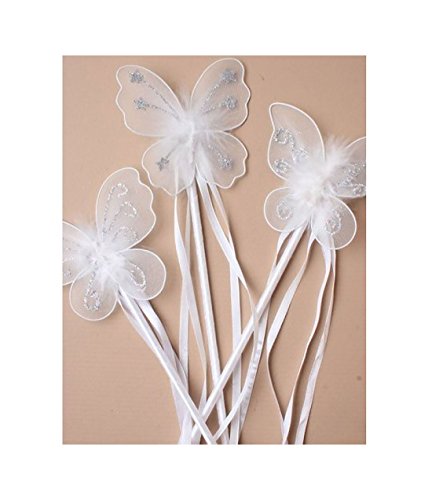 DIGITAL SPOT Blumenmädchen Schmetterling Zauberstab Bänder Glitzer Detail Kinder Fee Dress Up Zubehör Weiß von DIGITAL SPOT