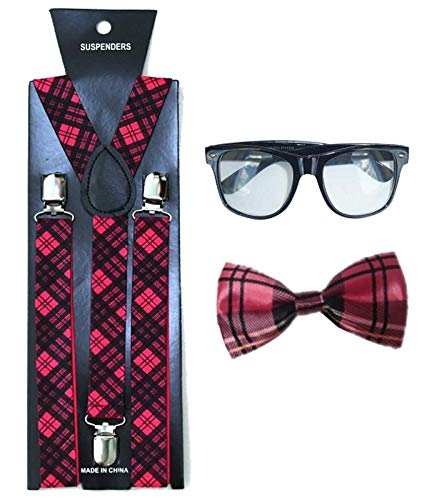 DIGITAL SPOT Erwachsene Nerd Brille rosa Tartan Hosenträger Fliege Set freches Schulmädchen Junge Kleid Kostüm Einheitsgröße DIGITAL SPOT Erwachsene Nerd Brille rosa Tartan Hosenträger Fliege Set freches Schulmädchen Junge Kleid Kostüm Einheitsgröße von DIGITAL SPOT