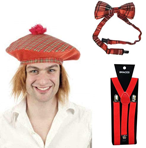 Hosenträger-Set, Fliege, Schottenkaro, Hut, Haarperücke, Party-Zubehör, Erwachsene, Herren, Kostüm-Set, 3-teiliges Set OS Hosenträger-Set, Fliege, Schottenkaro, Hut, Haarperücke, Party-Zubehör, Erwachsene, Herren, Kostüm-Set, 3-teiliges Set OS von DIGITAL SPOT