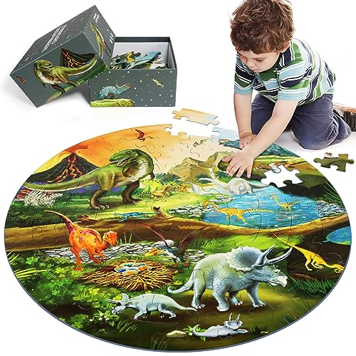 DIGOBAY Bodenpuzzle für Kinder im Alter von 3–8 Jahren, 70 Teile Kinderpuzzle Dinosaurier-Puzzle für Kinder ab 3 großes rundes Kleinkind-Puzzle Vorschul-Lernspielzeug Geschenk für Jungen und Mädchen von DIGOBAY