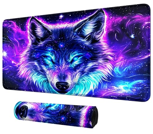 DIGTIALL Lila Galaxie Wolf Themenkarte Spielmatte 59,9 x 35,1 cm für MTG & TCG Playmat Mouse Pad Game Mat Sammelkartenspiel Tischmatte Perfekt für Kartenspiele, Videospiele, Computer, Büro von DIGTIALL