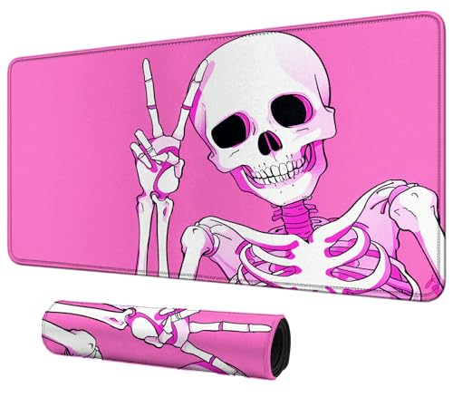 DIGTIALL Niedliche rosa Cartoon-Skelett-Themenkarten-Spielmatte, 59,9 x 35,1 cm, für MTG & TCG Playmat Mauspad Spielmatte Sammelkartenspiel Tischmatte perfekt für Kartenspiele, Videospiele, Computer von DIGTIALL