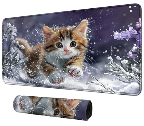 DIGTIALL Spielmatte mit niedlichem braun-weißem Kätzchen-Motiv, 59,9 x 35,1 cm, für MTG und TCG, Spielmatte, Mauspad, Spielmatte, Sammelkartenspiel, Tischmatte, perfekt für Kartenspiele, Videospiele von DIGTIALL