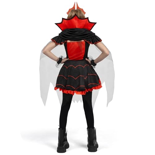 DIIQII Halloween Vampir Kostüm für Mädchen: Schwarz Rot Vampirkönigin Verkleidung Kleid für Mädchen Kostümpartys und Halloween (Red Black Vampire, X-Large(12-14Y)) von DIIQII
