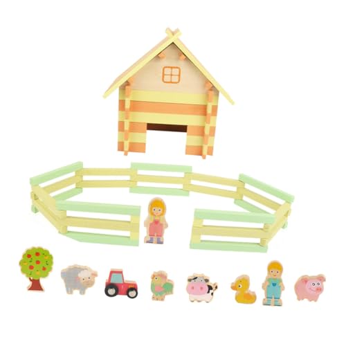 DIKACA 1 Satz Blockhaus-Modell Nachahmung Von Bauernhofspielzeug Mikrospielzeug Miniatur-Bauernhof-scheune Mini- -Spielzeug Zaun Bauernhoftier Modelle Kind Hölzern Schimmel Empfindlich von DIKACA