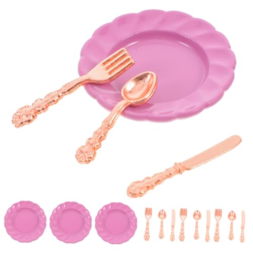DIKACA 1 Satz Doll House -tischgeschirrset Tiny House Geschirr Kleines Geschirr Miniatur-gabeln Miniaturschneider Mini-küchenzubehör Mini-puppenhauszubehör Rose Gold Harz von DIKACA