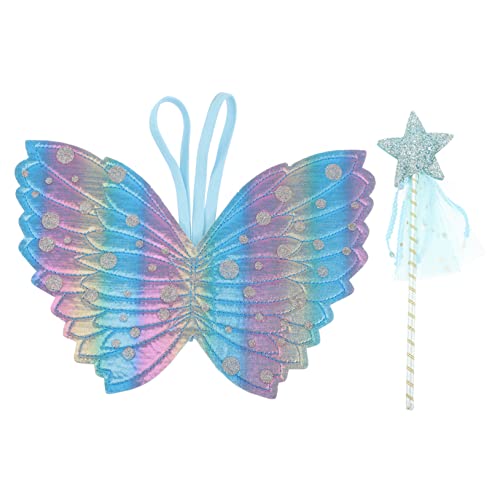 DIKACA 1 Satz Engelsflügel Halloween-Kinderfeenflügel Halloween-Geburtstags-Rollenspiel feeflügeln Party mitgebsel Toy Partygeschenke für Mädchen tragbarer Zauberstab Stoff Blue von DIKACA