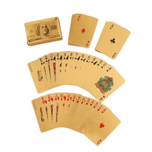 DIKACA 1 Satz Deck Von Folien-pokerkarten Unterhaltung Goldene Spielkarten Spielen Poker-Spielkarten Trickkarten Glänzende Spielkarten wasserdichte Spielkarten 24k Texas Gold Blatt von DIKACA