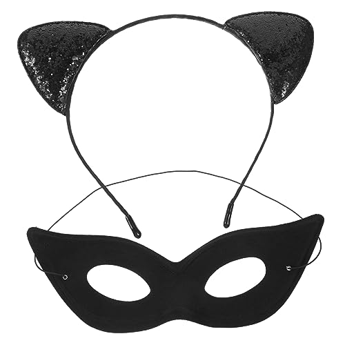 DIKACA 1 Satz Katzenmädchen-stirnband-maskerade-augenmasken-set Neko-ohren-stirnband Kätzchen-ohr-stirnband Motto-party-requisite Ohren Stirnband Für Halloween Stoff Kleidungsset Frau von DIKACA