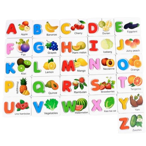 DIKACA Sicheres Holz-frühlernspielzeug-Set Für Kinder Obst-Puzzle Alphabet-Spiel Buchstabenkarten von DIKACA
