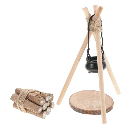 DIKACA 1 Satz Match Bonfire Model Miniatur Minitopf für Minihaus winziges Lagerfeuerholz Mini- mit Brennholz Mini- -Camping-Set Puppenhaus-Mikrolandschaftsornament Plastik von DIKACA