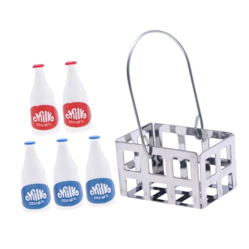 DIKACA 1 Satz Mini- -aufbewahrungskorb Kleines Milchkännchen Miniatur Mini-hausmilchflaschen Tell Dir Vor, Zu Puppenhaus Winziger Milchflaschenständer Metall von DIKACA
