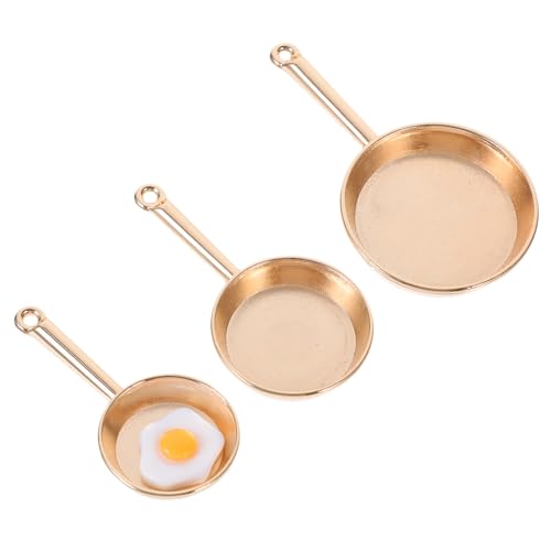 DIKACA 1 Satz Mini -pan - Miniatur Bratpfanne Braten Zubehör Spielzeugküche Klein Winzig Mini-hauspfanne Ornamente Simulation Pfannen Mini House Kitchenware Eisen Golden von DIKACA