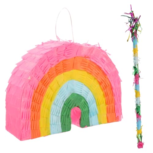 DIKACA 1 Satz Regenbogen-piñata Partyzubehör Geburtstag Süßigkeiten-piñata Dekoration Die Für Fest Lieferungen Piñata Sticks Partykrachmacher Karnevalsspiele Colorful Papier von DIKACA