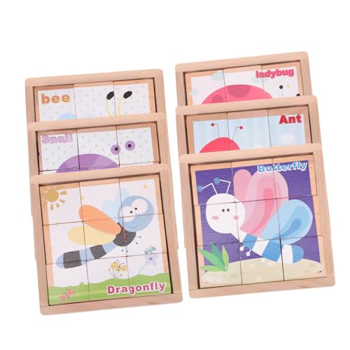 DIKACA 1 Satz Sechsseitige Malbausteine Bildungsrätsel Kreatives Rätsel Cartoon-rätsel Puzzle-Block Lustiger Puzzleblock Puzzlespielzeug Kinderspielzeug Rätsel Zum Frühen Lernen Holz von DIKACA