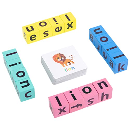 DIKACA 1 Satz Wortbuchstabierspiel Lernen Pädagogisches Werkzeug Für Kleinkind-Puzzle Kinderbrief Lernen Blöcke Briefe Karten Englisches Buchstabierspiel Hölzern von DIKACA