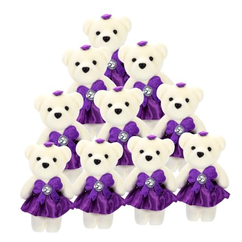 DIKACA 10 Stück Entzückendes Bärenspielzeug Ausgestopftes Bärenspielzeug Hochzeitsauto-plüschbären Kuscheltiere Bär Bequemer Kuschelbär Kleiner Bär Stofftier Tragen Violett Schaum von DIKACA