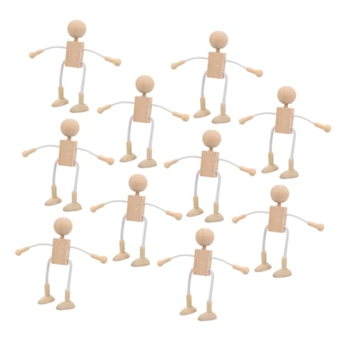 DIKACA 10 Stück Holz -Cartoon - Roboter Menschen Figuren Mini-Personenfiguren Grüne Schaufensterpuppe zeichnen Steckpuppenfigur Peg-Puppen Puppenspielzeug aus Holz von DIKACA