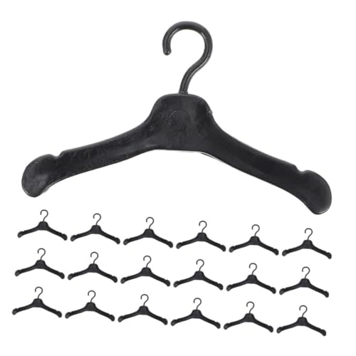 DIKACA 100 Stück Puppenaufhänger kinderkleiderbügel kleiderbügel minikleiderbügel kinderkleiderständer für puppenkleidung Mini-Holzbügel Ständer für Puppenkleider Plastik Black von DIKACA