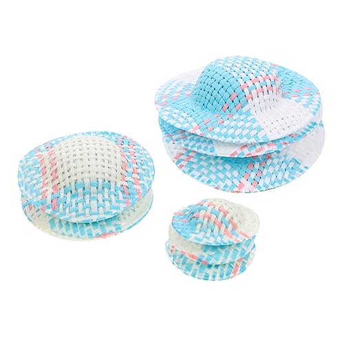 DIKACA 12 Stück Gestreiftes Hutzubehör Mini-Hut Puppe Mini-Kappe Mini-Sonnenhut Mini-hüte Miniaturhüte Miniatur-Hut- Miniatur Gestreifter Hut Papier Blue von DIKACA