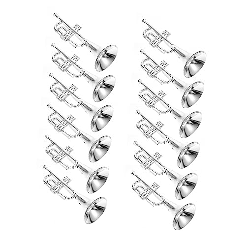 DIKACA 12 Stück Musikinstrumentenmodell Mini-trompetenmodell Schmuck Musik Trompete Silber Simulation Klein Puppenhaus-trompete Miniatur Ornamente Für Musikinstrumente Plastik Silver von DIKACA