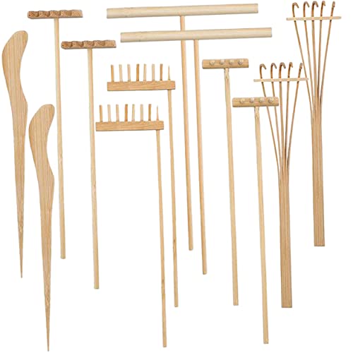 DIKACA 12 Stück Sandrechen-Set Mini-Lüfter tragbar Kunstrasenbürste Mini-Zen-Gartengeräte Bürodekor Gadgets gartenwerkzeuge Sand Mini-Gartenrechen dekorativer Mini-Rechen Bambus von DIKACA