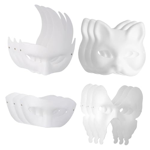 DIKACA 12 Stück Teiliges Blanko Papiermasken zum Bemalen Leichte Kostümmasken mit Schmetterlings und Katzenmotiven Masquerade Masken für DIY Kreativität bei Halloween Karneval Partys und von DIKACA