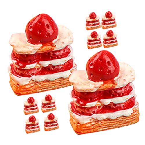 12St Erdbeer-Sahne-Torte Mini-Kuchen-Essen Puppenhaus-Erdbeerkuchen Miniatures miniaturmodelle minispielzeug dreidimensional Lebensmittel Spielzeugset DIY zubehör Requisiten Harz von DIKACA