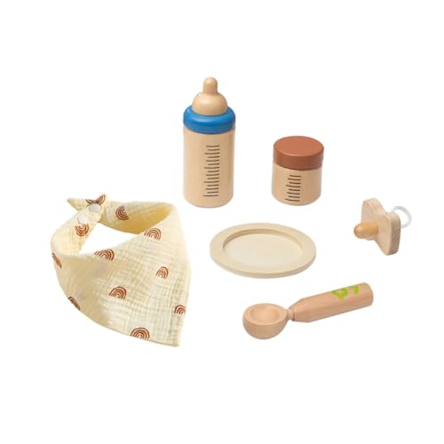 DIKACA Babyflaschen-Set Aus Holz Rollenspiel-Spielzeug Für Kleinkinder Puppenfütterungsset Für Jungen Und Mädchen Flaschenfütterungszubehör von DIKACA
