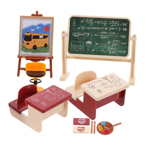 DIKACA 1Satz Klassenzimmer Mit Mini Schreibtisch Stühlen Und Zubehör Für Puppenhaus Und Miniaturhandwerk Dekoration von DIKACA