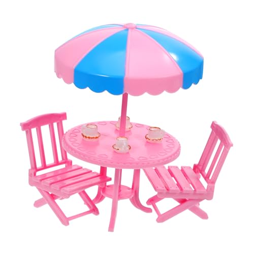DIKACA 1Satz Puppenhaus Möbelset mit Mini Bechern und Pinken Stühlen Realistisch Gestaltetes Puppenhaus Zubehör für Miniaturgärten und Dioramen Langlebig und Leicht von DIKACA