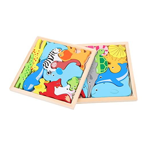 DIKACA 2 Sätze Holzpuzzle für Frühe Bildung Stereoskopische Tierpuzzles aus Holz für Fördert Kreatives Lernen und Motorische Fähigkeiten für Jungen von DIKACA