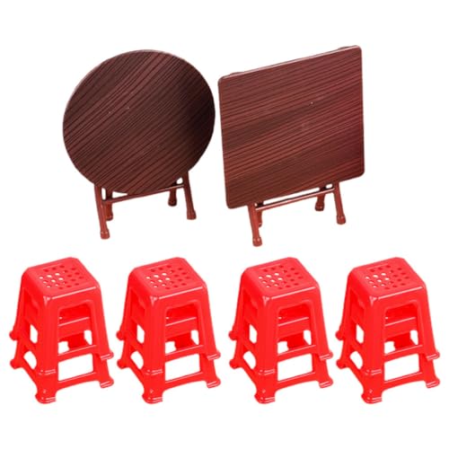 DIKACA Vintage Miniatur Esstisch Stühle Set Für Puppenhaus Landschaft Kunststoff Tisch Modell Spielzeug DIKACA Vintage Miniatur Esstisch Stühle Set Für Puppenhaus Landschaft Kunststoff Tisch Modell Spielzeug von DIKACA