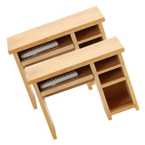DIKACA Miniatur Möbel Set 2er Set Miniatur Schreibtisch Für Puppenhaus Computer Desk Öbel Modell Mit Tastatur Und Puppenhaus Zubehör Für Kreative Bastelprojekte Puppenhaus- Möbel Set von DIKACA