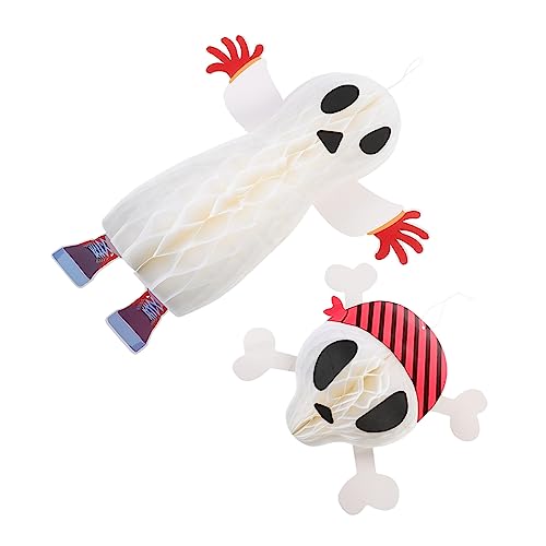 DIKACA 2 Stück Dreidimensionale Geisterwabe Festival dekorative Requisite Halloween liefert gruselige Schädelstütze Halloween-Geist-Ornament Totenkopfschmuck Papier Weiß von DIKACA