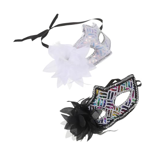 DIKACA 2 Stück Halbgesichts-masken für Damen mit Glitzernden Pailletten und Seitlichem Blumen-design Leichte Masquerade Masken für Karneval Hochzeit Kostümparty und Festliche Anlässe von DIKACA